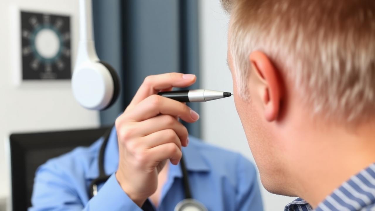 Audiologist performing real ear measurement with a probe microphone