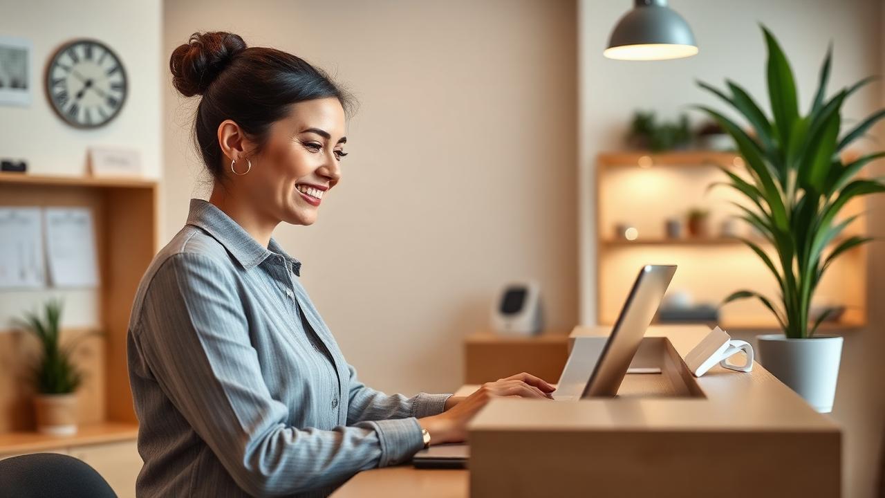 Booking a private appointment Receptionist booking an appointment at a private hearing clinic desk