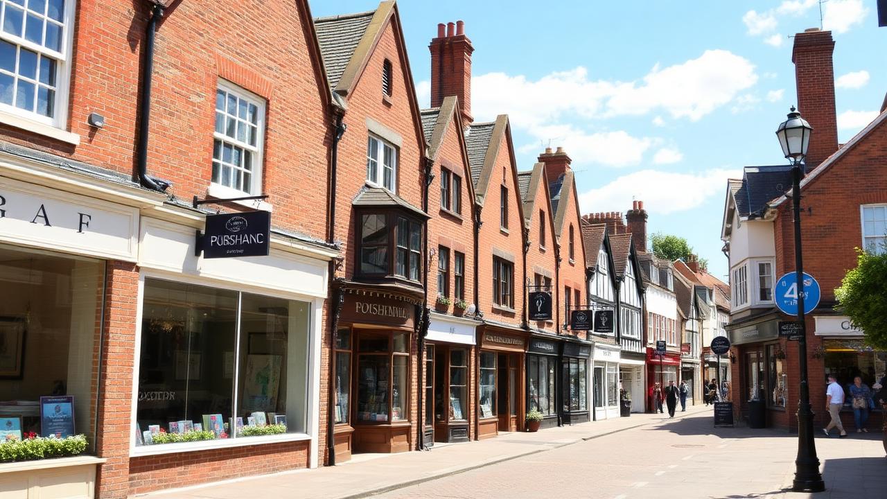 Ear wax removal across Buckinghamshire Buckinghamshire market town high street with brick buildings and shopfronts